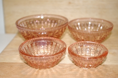 +MBA #15-056    "Set Of 4 Pink Glass Hobnail Embossed Spice Bowls