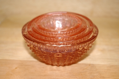 +MBA #15-056    "Set Of 4 Pink Glass Hobnail Embossed Spice Bowls
