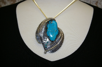 +MBA #TQP    Large Blue Turquoise Sliver Leaf Pendant