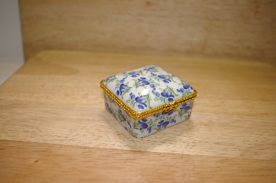 +Square White Porcelain Blue  Floral Trinket Box