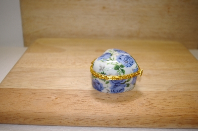 Heart Shaped Blue Rose Porcelain Trinket Box