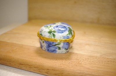 Heart Shaped Blue Rose Porcelain Trinket Box