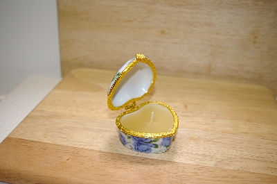 Heart Shaped Blue Rose Porcelain Trinket Box