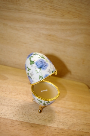 +MBA #14-213  Large Blue Rose Egg Shaped Trinket Box