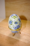 +MBA #14-219A  Small Blue Roses Porcelain Egg Shaped Trinket Box