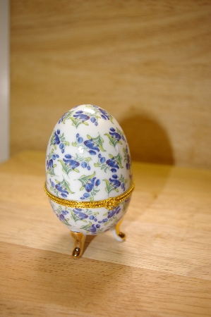 +MBA #14-211  Blue Floral Porcelain Egg Shaped Trinket Box