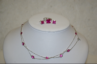+  Charles Winston Princess Cut Created Pink Sapphire Necklace, Earrings & Ring Set
