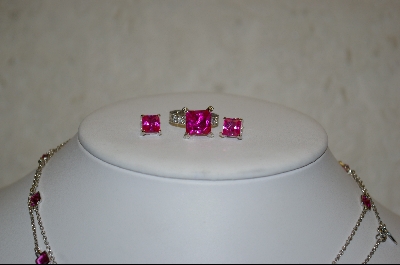 +  Charles Winston Princess Cut Created Pink Sapphire Necklace, Earrings & Ring Set