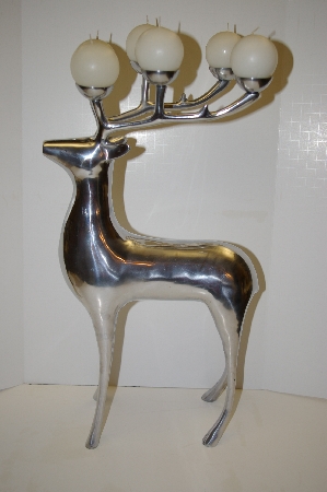 +MBA #14-086 "Set Of 2 Large Polished Stainless  Steel Reindeer Candle Holders"
