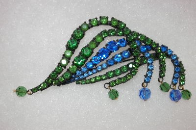 +MBA  3 Piece Antique Green & Blue Crystal Pin & Earring Set