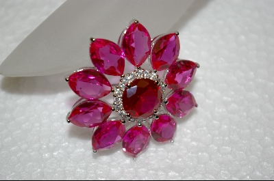 +MBA #CW-CRPS  "Charles Winston Created Ruby & Pink Sapphire Flower Brooch