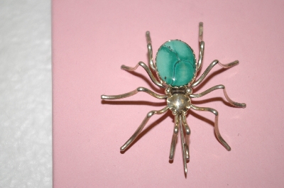 +MBA #16-633   "Artist "E. Spencer"  Signed Blue Turquoise Spider Pin