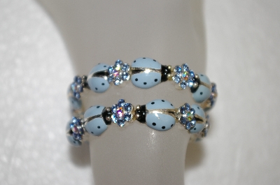 +MBA #16-527  Set Of 2 Stretch Hand Enameled Blue Crystal Lady Bug Bracelets