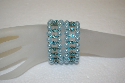 +Pair Of Kirks Folly Blue Glass Pearl and Crystal Stretch Bracelets