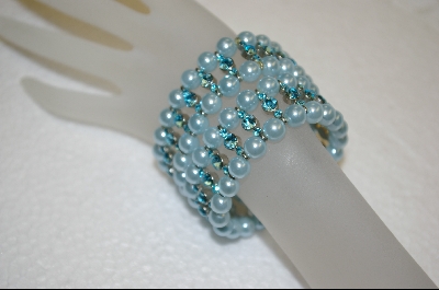 +Pair Of Kirks Folly Blue Glass Pearl and Crystal Stretch Bracelets
