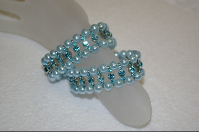+Pair Of Kirks Folly Blue Glass Pearl and Crystal Stretch Bracelets