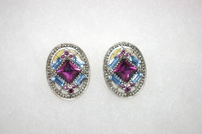 +MBA #16-563  Oval Purple & Blue Crystal Earrings