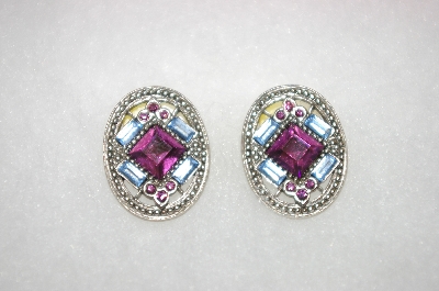 +MBA #16-563  Oval Purple & Blue Crystal Earrings