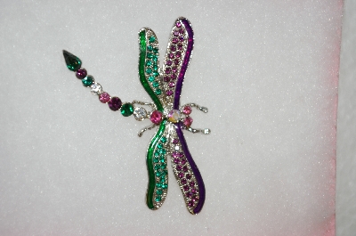 +MBA #16-668  Beautiful Green & Purple Crystal Dragon Fly Pin