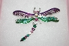 +MBA #16-668  Beautiful Green & Purple Crystal Dragon Fly Pin