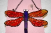 +MBA #16-609A  Red & Purple Stained Glass Hanging Dragonfly