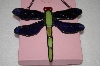 +MBA #16-612A  Green & Purple Stained Glass Hanging Dragonfly