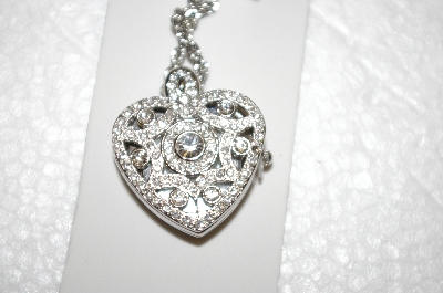 +MBA #16-688  Signature Club Heart Shaped Crystal Locket Watch With 28" Chain