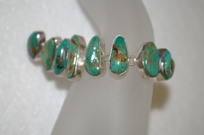 +MBA #16-544  11 Stone Green Turquoise Artist Signed Bracelet