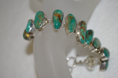 +MBA #16-544  11 Stone Green Turquoise Artist Signed Bracelet