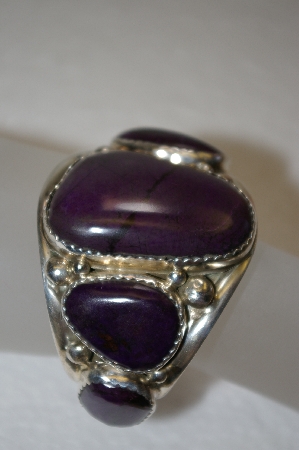 +MBA #16-306    "E&C Fierro "5 Stone Purple Charolite Artist Signed Sterling Cuff Bracelet