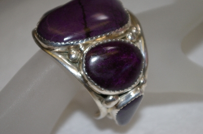 +MBA #16-306    "E&C Fierro "5 Stone Purple Charolite Artist Signed Sterling Cuff Bracelet