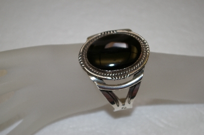 +MBA #16-370  Hand Made Black Obsidian Sterling Cuff Bracelet