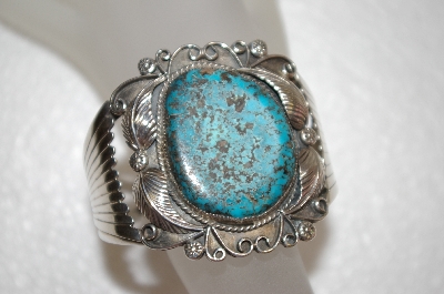 +MBA #16-318  Blue Turquoise Hand Made Sterling Cuff Bracelet