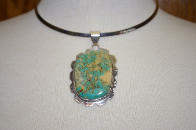 +MBA #16-366  Green Turquoise Hand Made Sterling Pendant