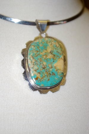 +MBA #16-366  Green Turquoise Hand Made Sterling Pendant
