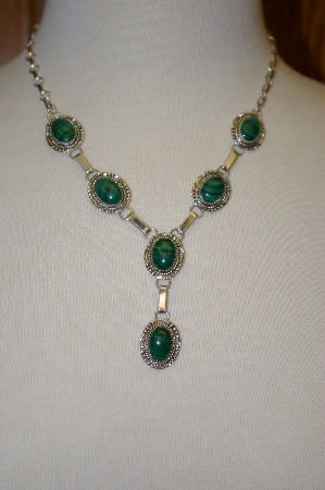 +MBA #16-097  Artist Signed Malachite Necklace & Matching Earrings