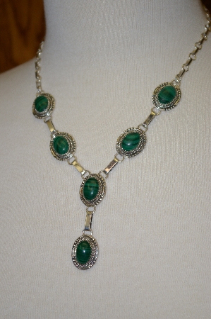 +MBA #16-097  Artist Signed Malachite Necklace & Matching Earrings