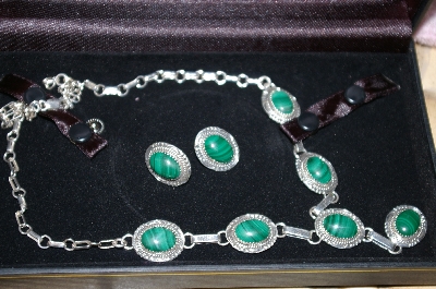 +MBA #16-097  Artist Signed Malachite Necklace & Matching Earrings