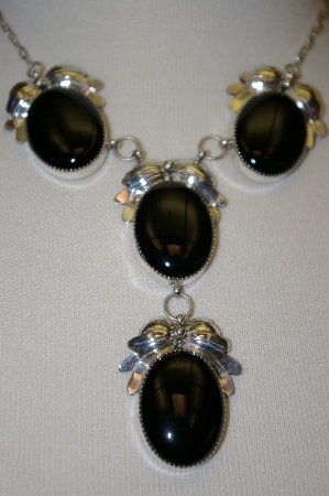 +MBA #16-093  Beautiful Black Onyx Artist Signed Necklace & Matching Earrings