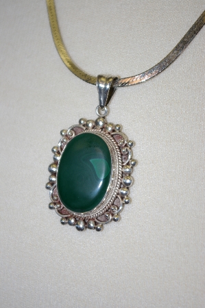 +MBA #16-194  Hand Made Malachite Sterling Pendant With 20" Chain