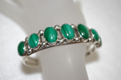 +MBA #16-349   Artist "PY" Signed 7 Stone Malachite Sterling Cuff Bracelet