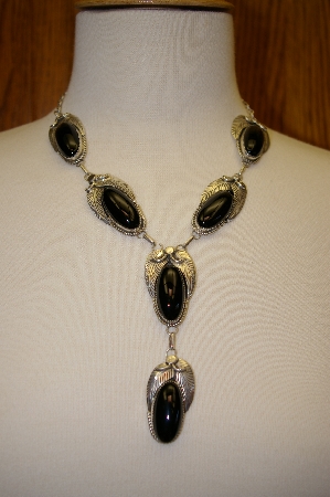 +MBA #16-087  Beautiful Artist "DB" Signed Black Onyx & Sterling Necklace