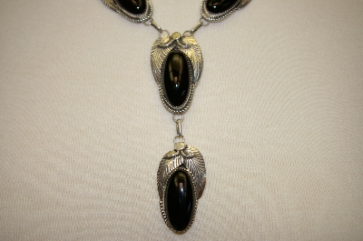 +MBA #16-087  Beautiful Artist "DB" Signed Black Onyx & Sterling Necklace