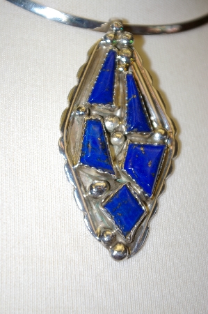 +MBA #16-376  Artist "E&C Fierro" Signed Blue Lapis Sterling Pendant