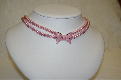 +MBA #MJ-P  Majestic Pink Simulated Two Strand Bow Necklace