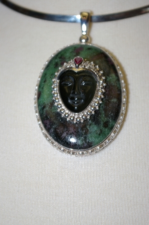 +MBA #16-231  Sterling Zoisite,Obsidian & Rubellite Hand Made Pendant
