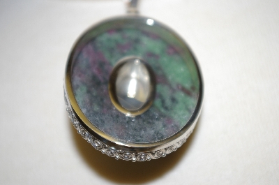 +MBA #16-231  Sterling Zoisite,Obsidian & Rubellite Hand Made Pendant