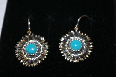 +MBA #16-690  Sterling Turquoise Flower Design Dangle Earrings