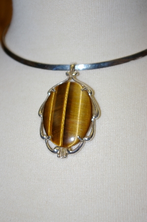 "SOLD"  MBA #16-259  Artist Signed Simple Tiger Eye Sterling Pendant