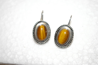 +MBA #16-271  Small Oval Sterling Tiger Eye Earrings